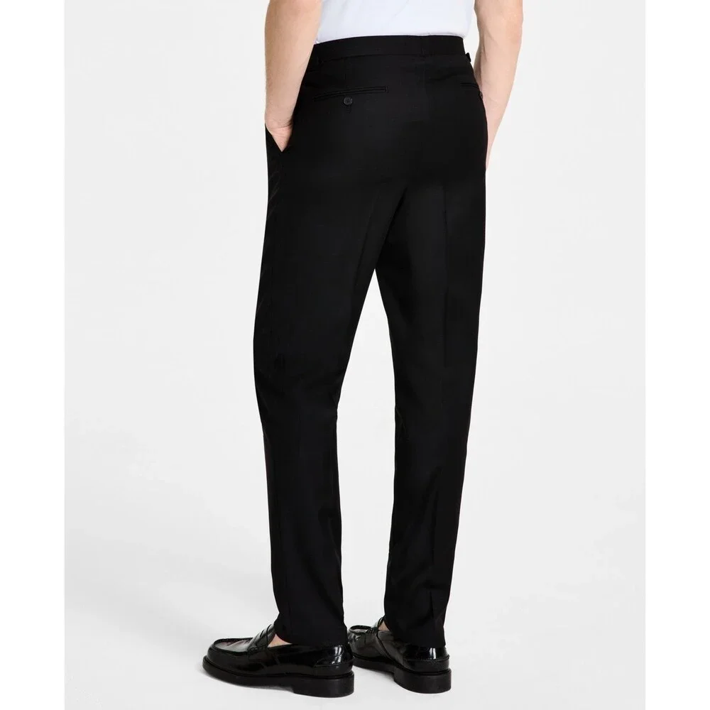 Calvin Klein Slim-Fit Wool-Laine Dress Pants Men's 40W x 32L Black Finished Hem